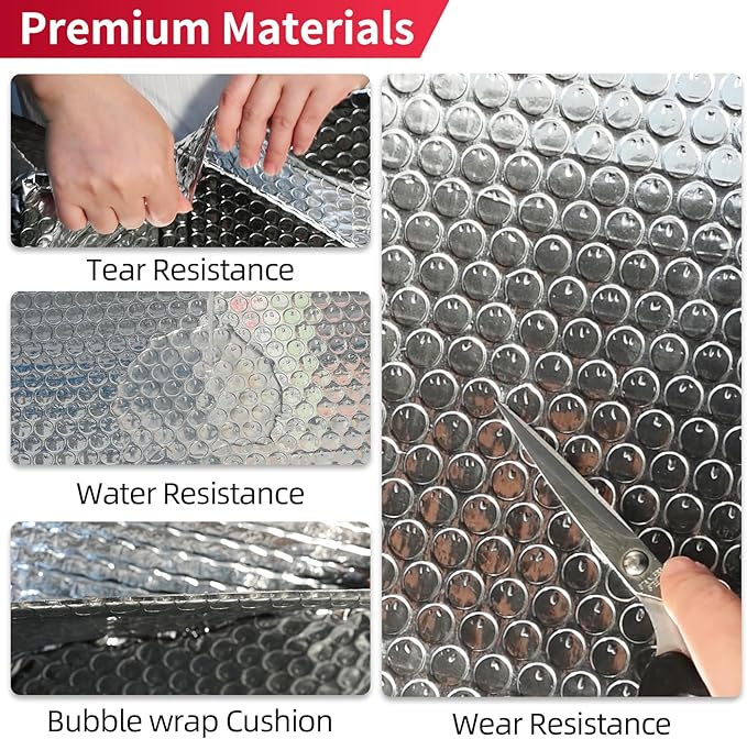 Reflective Insulation Aluminum Foil Sheets 47.2 in X 10ft, Bubble Wrap for Packing Attic Door Insulation Cover, Window Tint for Home Heat Blocking, Window Film, Garage Door Screen，3mm