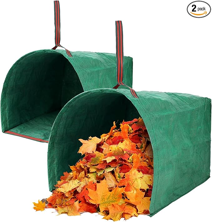 2 Pack 53 Gallon Reusable Yard Waste Bags, Dustpan-Type Leaf Collector Bag, Collapsible Heavy Duty Leaf Bags, Standable Garden Waste Bags for Collecting Leaves, Lawn Grass, Clippings and Branches