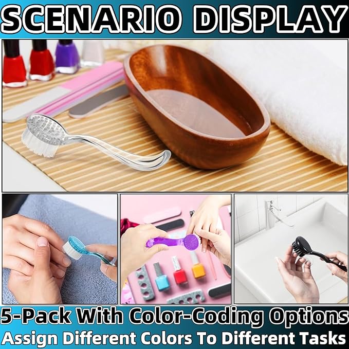Soft Nail Dust Cleaning Brush 5Pcs Handle Grip Fingernail Brush Nail Dust Brush Manicure Pedicure Tools Women Men Home Salon（multicolor）