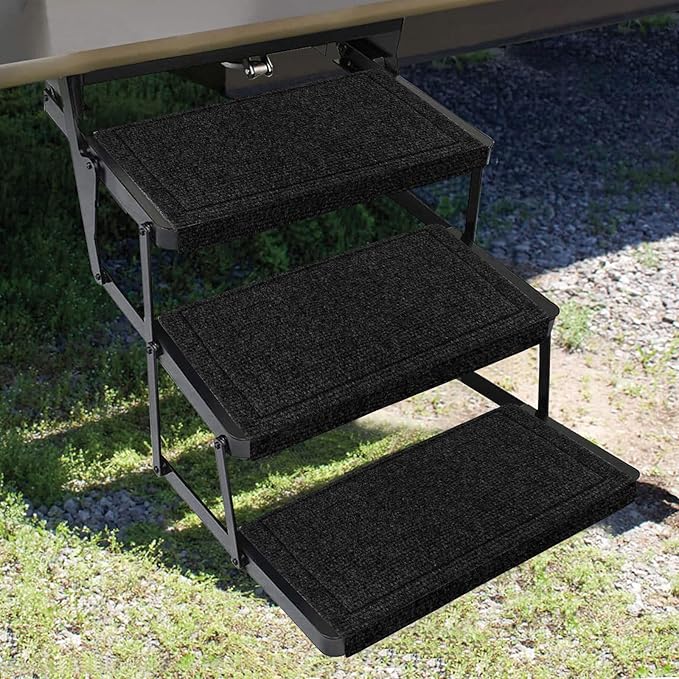 OKBA RV Step Covers,18" Wide Camper Step Cover for 8-11" Deep Stairs - 4 Pack Black RV Stair Covers to Keep Camper Clean