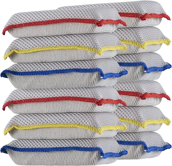 Microfiber Dish Sponge – Non-Scratch Kitchen Scrubber, Heavy-Duty Household Cleaning Tool, Multi-Purpose Cleaning Supplies, Pack of 12