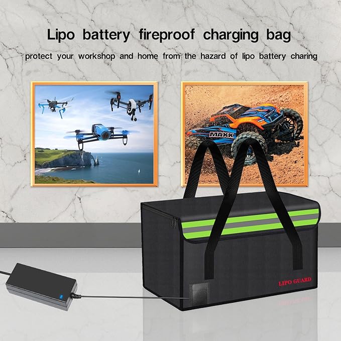 Lipo Battery Safe Bag Large Capatity Fireproof Bag for Ebike Lipo Battery Other Batteries Storage Charging Transport Home Office Travel Safe Storage Pouch