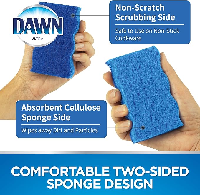 Dawn Non-Scratch Kitchen Dish Sponges, Blue (Pack of 4)