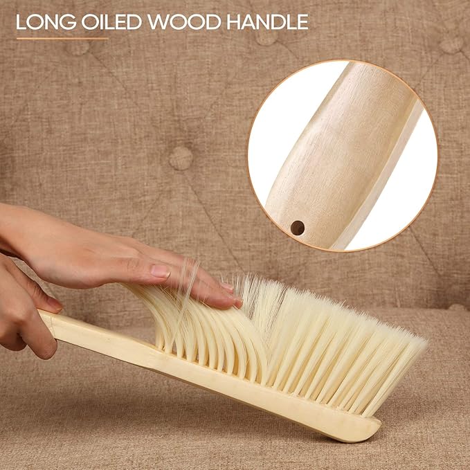Patelai 2 Pieces Wooden Bench Brushes Fireplace Brush Natural Fiber Bench Soft Bristles Long Wood Handle Dust for Hearth Tidy Car Home Workshop Woodworking