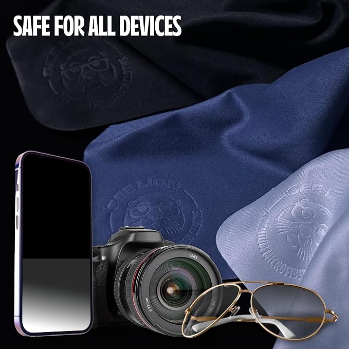 cellhelmet See Lion Swipes | Microfiber Lens Cleaning Cloths – Ultrasoft, Reusable Wipes for Glasses, Screens, and Lenses (Black/Navy, 2-Pack)