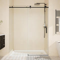 44-48" W x 76" H Frameless Sliding Shower Door，5/16" Thick Tempered Clear Glass with Explosion-Proof Film,Easy-to-Clean Coating,Handle and Seal Strip, Matte Black