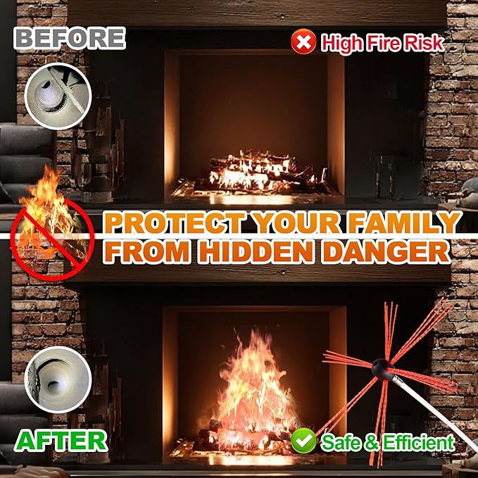 Bluesea 23 Feet Chimney Sweep Kit, Ergonomic Chimney Cleaning Kit, Extends Up to 23 Feet, Chimney Cleaner, Chimney Cleaning Tools, Chimney Cleaning System with Strong Brush, 7 Flexible Chimney Rods