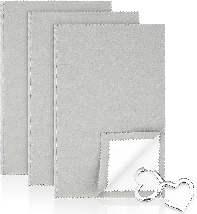 3 Pcs Silver Polishing Cloth, Large 10" X 12.5" Jewelry Cleaner Cloth, Soft Jewelry Polishing Cloth, Four-Layer Double-Sided Silver Cleaning Cloth for Gold, Silver, Diamond, Platinum Jewelry