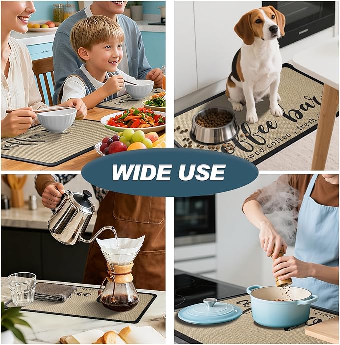 Dish Drying Mats for Kitchen Counter, Waterproof Coffee Mat for Countertop, Under Sink Mats, Coffee Bar Mat Accessories