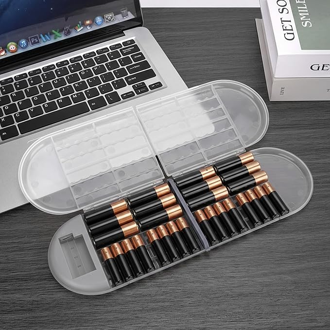 Linkidea Battery Storage Case with Tester, Portable Battery Organizer for 12 AA, 12 AAA, Flat Battery, Single Layer Battery Storage Box (Clear)