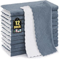 Mordimy 12 Pack Kitchen Cloths Dish Towels (10" x 10", Dark Grey & White), Super Soft and Absorbent Dish Cloths, Coral Velvet Microfiber Cleaning Cloth, Nonstick Oil Fast Dry Dishcloths
