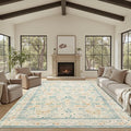 Floral Rug for Living Room Bedroom, 8x10 Washable Rug, Vintage Boho Area Rug, Large Non Slip Low Pile Wool Carpet for Indoor Dining Room,Girls Room,Nursery Room and Kids Room(Ivory Green 8x10)