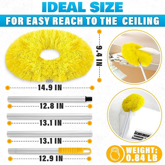 Ceiling Fan Duster Tool - Ceiling Fan Cleaner Duster or Effortless Dust Removal, Adjustable Length (up to 50 Inch Ergonomic Handle), Easy to Use and Store, Durable and Lightweight Microfiber