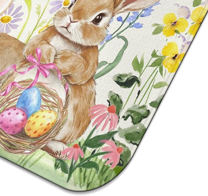Easter Dish Drying Mat for Kitchen Counter,Cute Bunny Spring Florals Microfiber Drying Mat,Washable Absorbent Kitchen Countertop Dish Mat Drain Pad 16×18 Inch