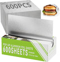 600 Count Pre-Cut Aluminum Foil Sheets, 12" x 10.6" Inch Pre Cut Aluminum Foil sheets for Restaurant Use, Disposable Foil Sheets for Food, Hot Dogs, and Sandwiches