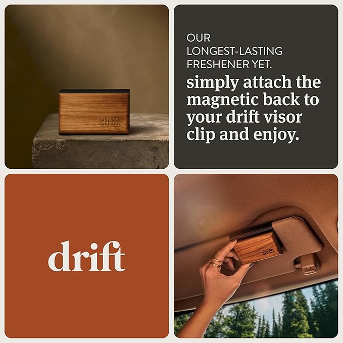 Drift Car Air Freshener - The Original Wood Air Freshener - Car Odor Eliminator - Metal Clip - Essential Oils - 3-Piece Variety Pack Refills - Teak, Open Air, Cabana - NO CLIP INCLUDED