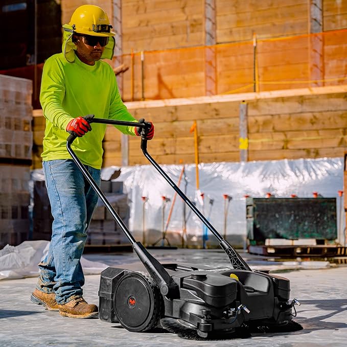 30" Battery Powered Push Sweeper with Triple Power Brooms Electric Drive and Dust Suppression (30" Sweeper)