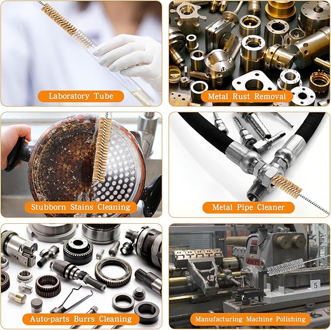 Brass Wire Brush Set 9pcs Tube Cleaning Brush 12" Round Wire Brushes Kit Bore Brush Metal Bristle Cleaning for Pipe, Tube, Auto Parts, Engine(6mm/8mm/10mm/12mm/14mm/15mm/18mm/20mm/25mm)