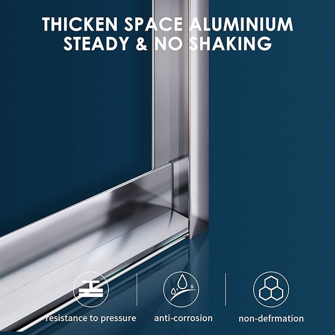 SUNNY SHOWER Doors Glass Sliding Semi-Frameless Shower Glass Door, 1/4" Clear Glass, 52.5-54" W x 72" H Bathroom Sliding Shower Enclosure Chrome Finish