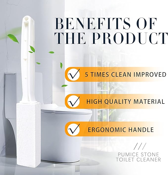 2 Pack Toilet Cleaner Hard Water Build up Remover with Ergonomic Handle, Pumice Stone Cleanning Tool Stain Hard Water Ring Cleaner for Toilet, Pool, Bathroom, Sink
