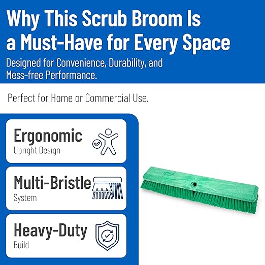SPARTA 41890EC09 Omni Sweep Plastic Push Broom Head, Heavy Duty, Industrial Broom With Color Code System For Outdoor, Indoor, Garage, Concrete, Patio, Kitchen, Bathroom, 18 Inches, Green