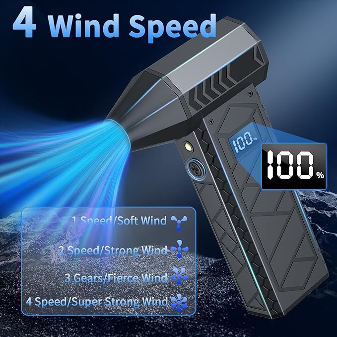 Electric Air Duster with LCD Screen & Flashlight, 180000RPM Compressed Air Duster Turbo Fan(10000mAh), High-Speed Electric Air Blower Duster with 4 Gear Wind, Jet Fan with Assist Lighting -Black