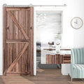 TSMST 7FT Sliding Barn Door Hardware Kit, Top Mount Stainless Steel Heavy Duty Sturdy Barn Door Track for Single Wood Door, Slide Smoothly Quietly (T Style)