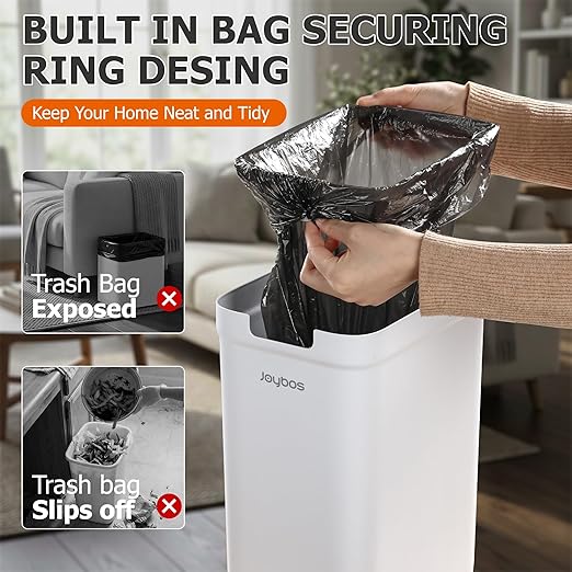 Spreezy Bathroom Trash Can with Lid 2 Pack (3.6 Gal & 2.4 Gal), Small Garbage Bin with Pop-Up Lid, Dog-Proof Waste Basket, for Kitchen, Bedroom, Office, Living Room, White