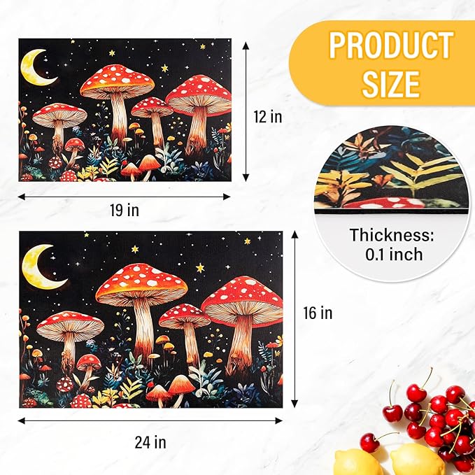 Mushroom Dish Drying Mat 24" x 16" for Kitchen Counter Coffee Mat Bar Accessories,Fit Uder Pot, Dish Rack,Hide Stain,Absorbent Easy Clean