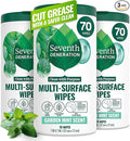 Seventh Generation Multi Purpose Wipes All Purpose Cleaning Garden Mint scent with 100% Essential Oils and Botanical Ingredients 70 count, Pack of 3