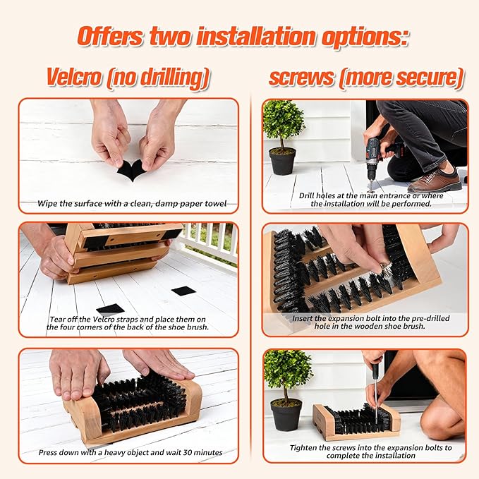Wooden Boot Brush Scraper Outdoor - Boot Scrubber - Boot scrapers with Brushes Outdoor Mud & Dirt -8.27 * 5.91 * 2.52