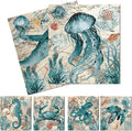 Blue Sea Swedish Dishcloths for Kitchen, 6 Pack Reusable Sea Animal Pattern Absorbent Dish Cloth, Fast Drying Cleaning Sponge Cloths for Kitchen Cooking Home Decoration Housewarming Gift
