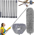 20+ Ft High Reach Ceiling Fan Duster &Microfiber Feather Brush Duster with 3-14 ft Spliceable Pole Microfiber Feather Duster for Spider Web, High Ceiling, Blinds, Furniture Cleaning Tool Kit