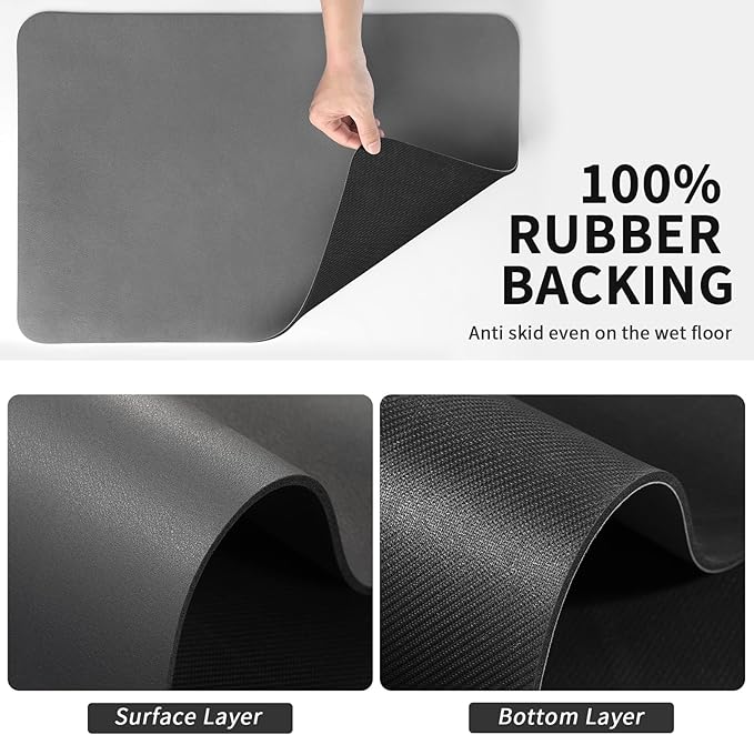 Dish Drying Mat for Kitchen Counter, Heat Resistant Drainer Mats with Non-slip Rubber Backed, Hide Stain Kitchen Super Absorbent Draining Mat, Easy to Clean Dish Rack Pad, Dark Grey 16"x20"