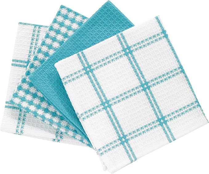 T-Fal Premium Waffle Dish Cloths: Highly Absorbent, Super Soft Long Lasting - 100% Cotton, 12"x13" Flat Waffle Dish Towel for Cleaning & Drying Dishes, (4-Pack), Breeze