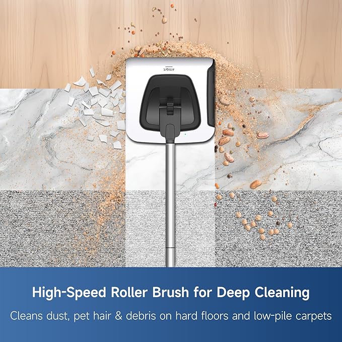 FMART FM-009 Cordless Electric Floor Sweeper — Lightweight One-Hand Operation with Flexible Handle, Quiet Design, Powerful High-Speed Edge Brush, for Hard Floors, Corners & Low-Pile Carpets