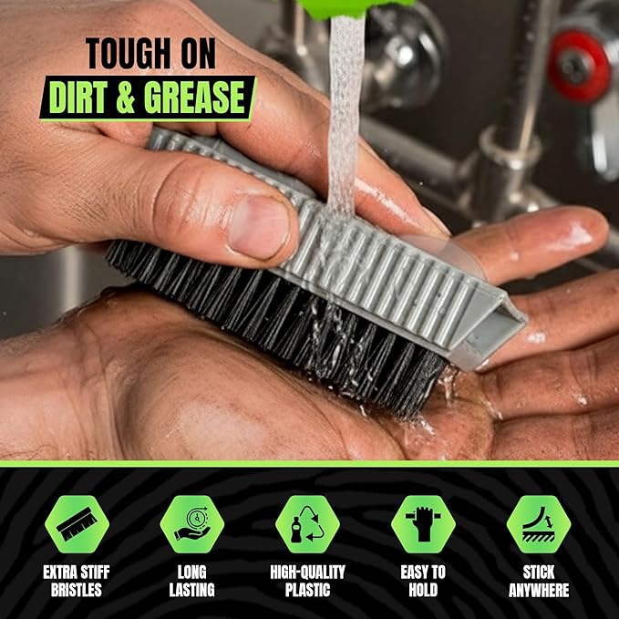 Grip Clean Nail Brush for Cleaning Fingernails – Heavy Duty Nail Brush with Extra Stiff Bristles - Fingernail Brush & Nail Scrubber Brush with Suction Cup Backing for Men & Women - 4 Pack