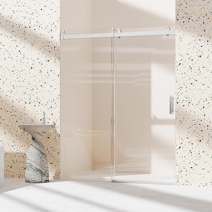 56-60" W x 76" H Frameless Single Sliding Glass Shower Doors Soft-Close with Buffer, Reversible Installation and 3/8"(10mm) ANSI Clear Tempered Glass, Brushed Nickel Finish