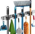 The Good Stuff Heavy Duty Mop and Broom Holder Wall Mount – Stainless Steel 5-Rack Organizer with 4 Hooks – Space Saving, Rust-Resistant Utility Rack for Garage, Kitchen, Laundry or Garden Tools
