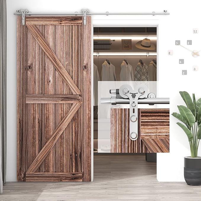TSMST 9.6FT Sliding Barn Door Hardware Kit, Stainless Steel Heavy Duty Sturdy Barn Door Track for Single Wood Door, Slide Smoothly Quietly (Y Style)