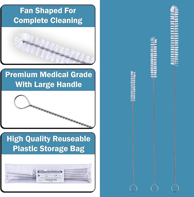 Strong 'n Flex Nylon Straw Cleaner Brushes – Fan-Shaped End for Tight Spaces, Ideal for Reusable Straws, Water Bottles, Sippy Cups & Pipes – Includes Zippered Pouch – 8" Long – Set of 8