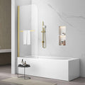 Sunrosa Pivot Tub Shower Door 34"58", Folding Bathtub Door With Tempered Glass, Frameless Design With Towel Bar, for Bathtub in Brushed Gold