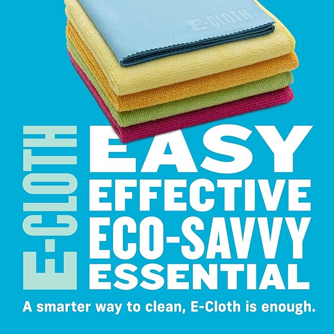 E-Cloth 10-pc Starter Pack, Microfiber Cleaning Cloth Set, Includes Household Cleaning Tools for Bathroom, Kitchen, and Cars, Washable and Reusable, 100 Wash Promise, Assorted Colors