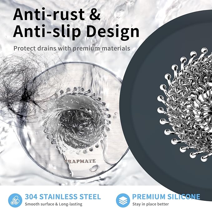 TRAPMATE Shower Drain Hair Catcher, 2.8" Fast Drainage Bathtub Stopper Drain Strainer Kit, Stainless Steel Shower Drain Cover, Bathtub Drain Protector For Sinks & Tubs (Patented Product)