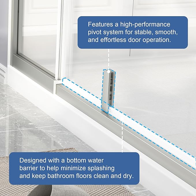 Semi Frameless Pivot Shower Door 42-48" W x 72" H, Swing Shower Glass Doors with Nano Explosion-Proof Film Tempered Glass 1/4"(6mm) Reversible Installtion, Brushed Nickel Finish