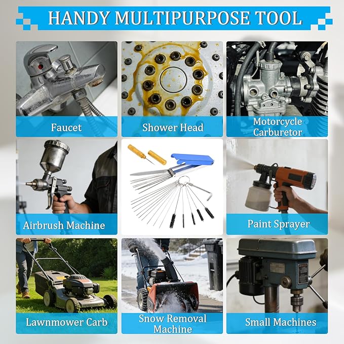 Carburetor Cleaning Kit, 13 Stainless Steel Wires, 10 Needles, 5 Nylon Brushes, 1 Pick, Torch Tip Cleaner Tool For Motorcycle, Lawnmower, Atv, Chainsaw, Spray Gun, Small Engine