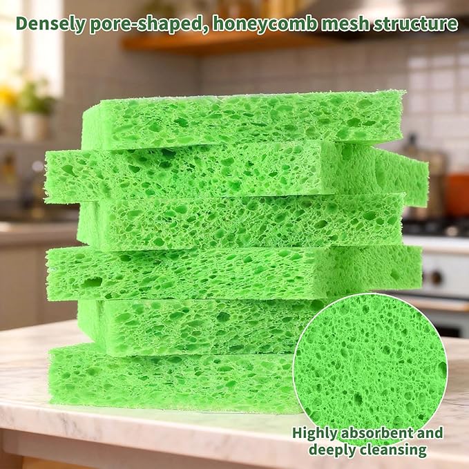12 PCS Pop up Sponges Kitchen Cellulose Sponges 4.33 X 2.76 Inch Green Kitchen Sponge Pack for DIY, Household, Bathroom, Cars, Cleaning (Green)