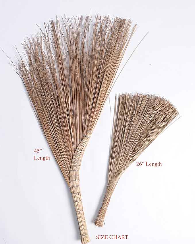 Vietnamese Natural Straw Broom/Handmade Coconut Leaf Broom for Outdoor, Patio, Driveway, Garden (45" Length)