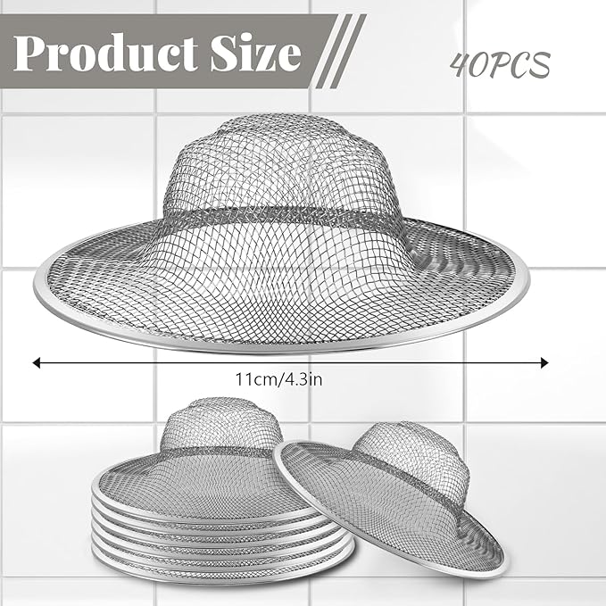 40 Pcs Mesh Sink Strainer, 4.5" Diameter Stainless Steel Slop Basket Filter Trap Metal Durable Kitchen Sink Drain Strainer with Large Wide Rim for The Sinks in Kitchen Bathroom Shower Drain