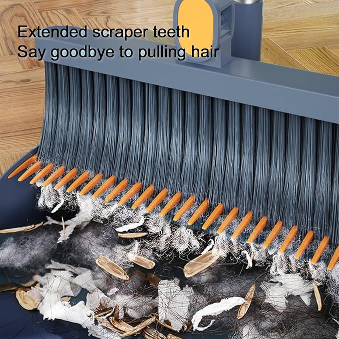 Broom and Dustpan Set, Long Adjustable Handle Indoor Sweeping Brooms, 180° Rotating Broom with Standing Storage and Scraping Teeth Dustpan to Clean Hair for Home Kitchen